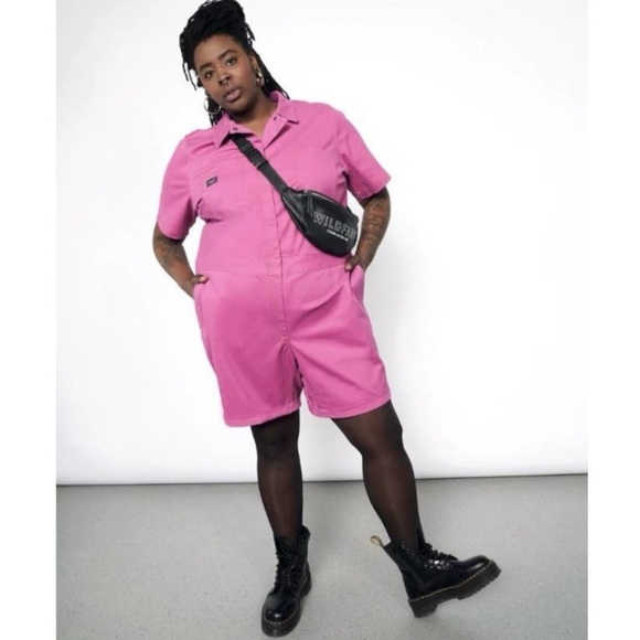 Wildfang Essential Short Sleeve Romper in Orchid - Picture 1 of 13